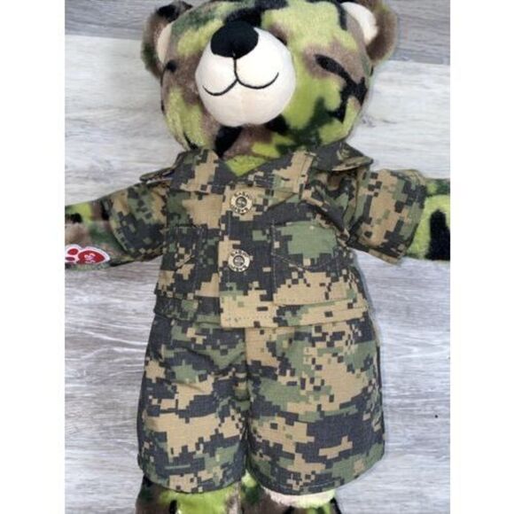 BUILD A BEAR Green Camouflage Patterned Teddy Bear 16” tall- Army Top & Pants - Picture 3 of 10